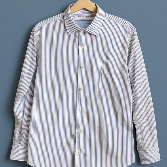 Banana Republic Dress Shirt Classic Fit XL 17 -17 1/2 Blue Stripe No Iron MS83 - Picture 4 of 5